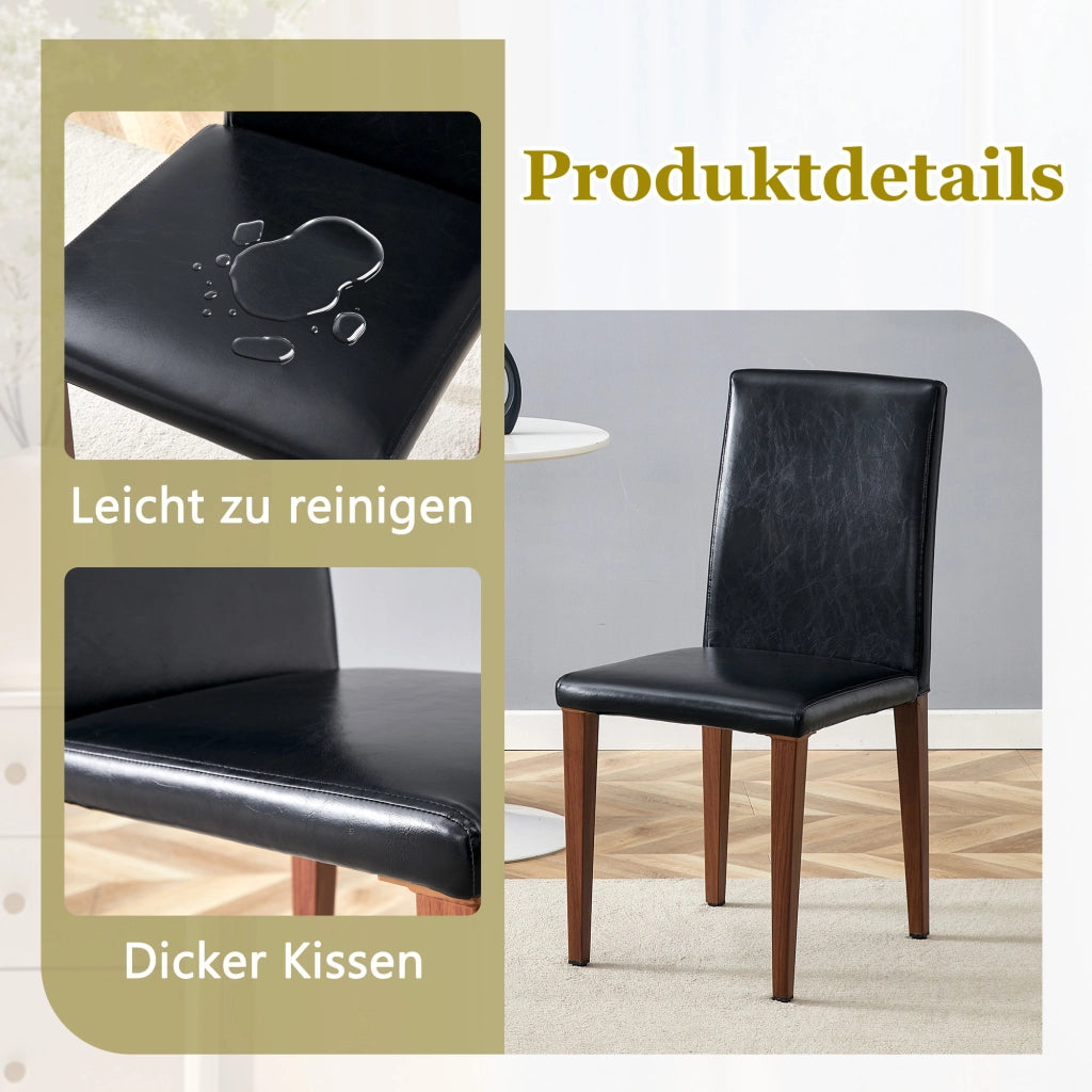 Set 4 Sedie da Pranzo ¨C MINIMAL ¨C Similpelle Nera, Gambe in Metallo Effetto Noce