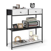 Tavolino da ingresso stretto con 2 cassetti in tessuto tavolino da ingresso/consolle a 3 ripiani 24 x 76 x 80 cm per ingresso/soggiorno marrone rustico e nero inchiostro 12_0008000