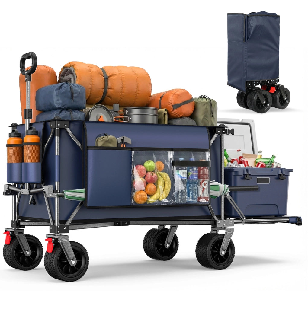 Carrello pieghevole da giardino 140 cm con sponda estensibile; in acciaio e tessuto Oxford; blu grigio