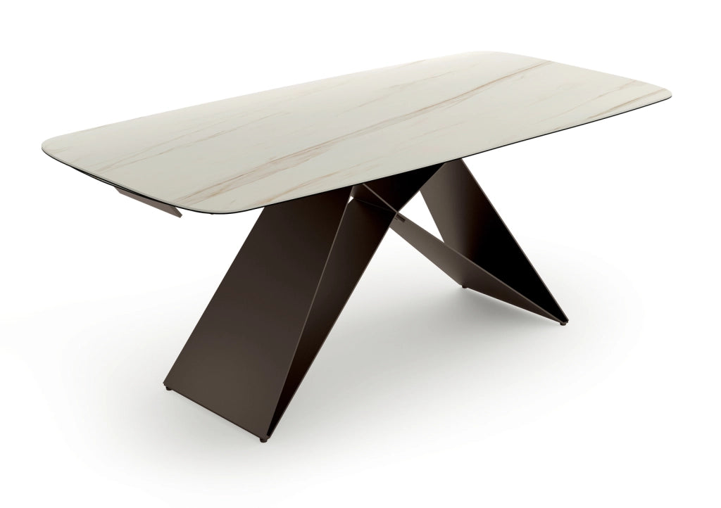 Tavolo Allungabile Thanos X - Piano in Ceramica Marmo Calacatta Oro, Struttura Metallo Bronzo, 200-280x100 cm, Design Contemporaneo