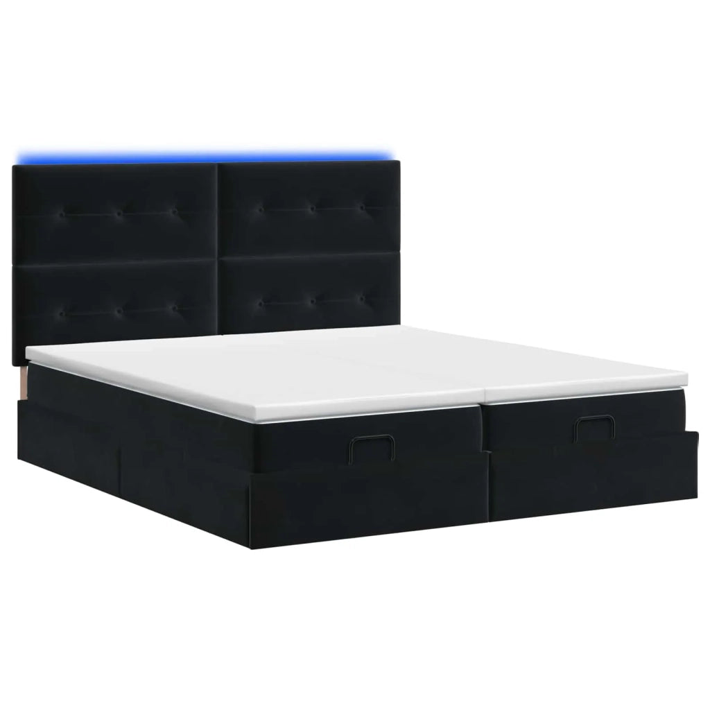 Letto Ottomano con Materasso e LED Nero 160 x 200 cm Velluto 3458492