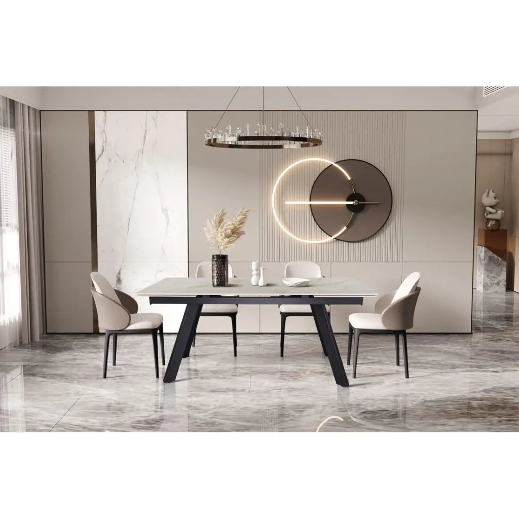 Tavolo allungabile LAROS – 160 a 240 cm – Piano in pietra marmorea beige – Struttura in metallo – Design di alta gamma