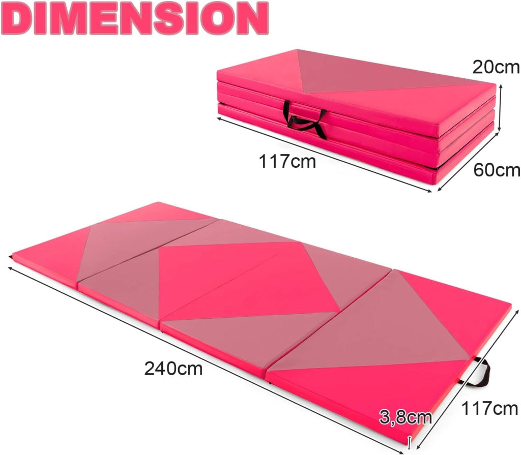 Tappetino da Ginnastica Pieghevole, Spessore di 3,8 cm, Tappetino Sportivo Fitness, Imbottitura in Cotone con Perline EPE, Tappetino da Palestra Spesso, Dimensione Aperta 240 x 117 cm