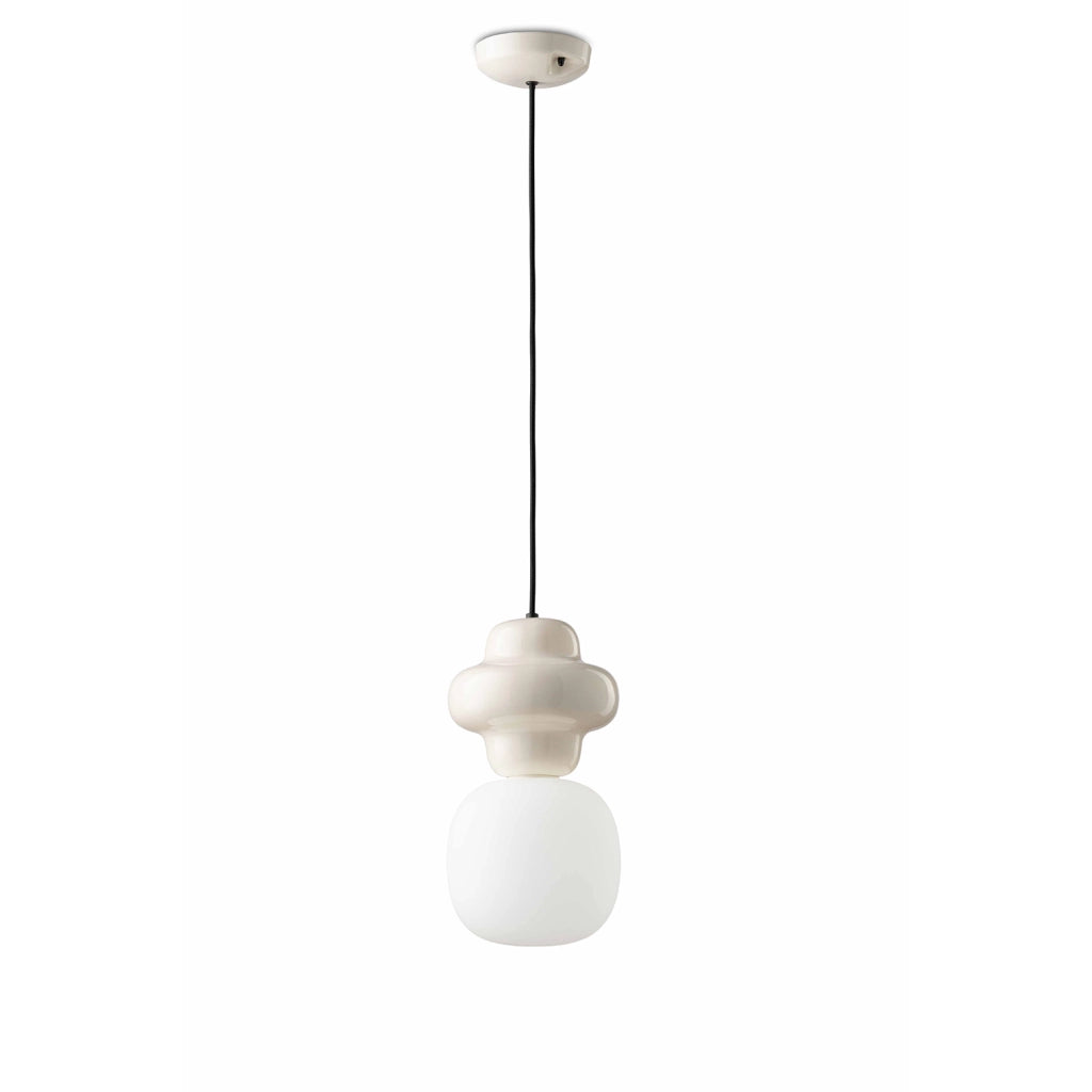 Sospensione Vintage Decò Copacabana Ceramica Bianca 1 Luce E27