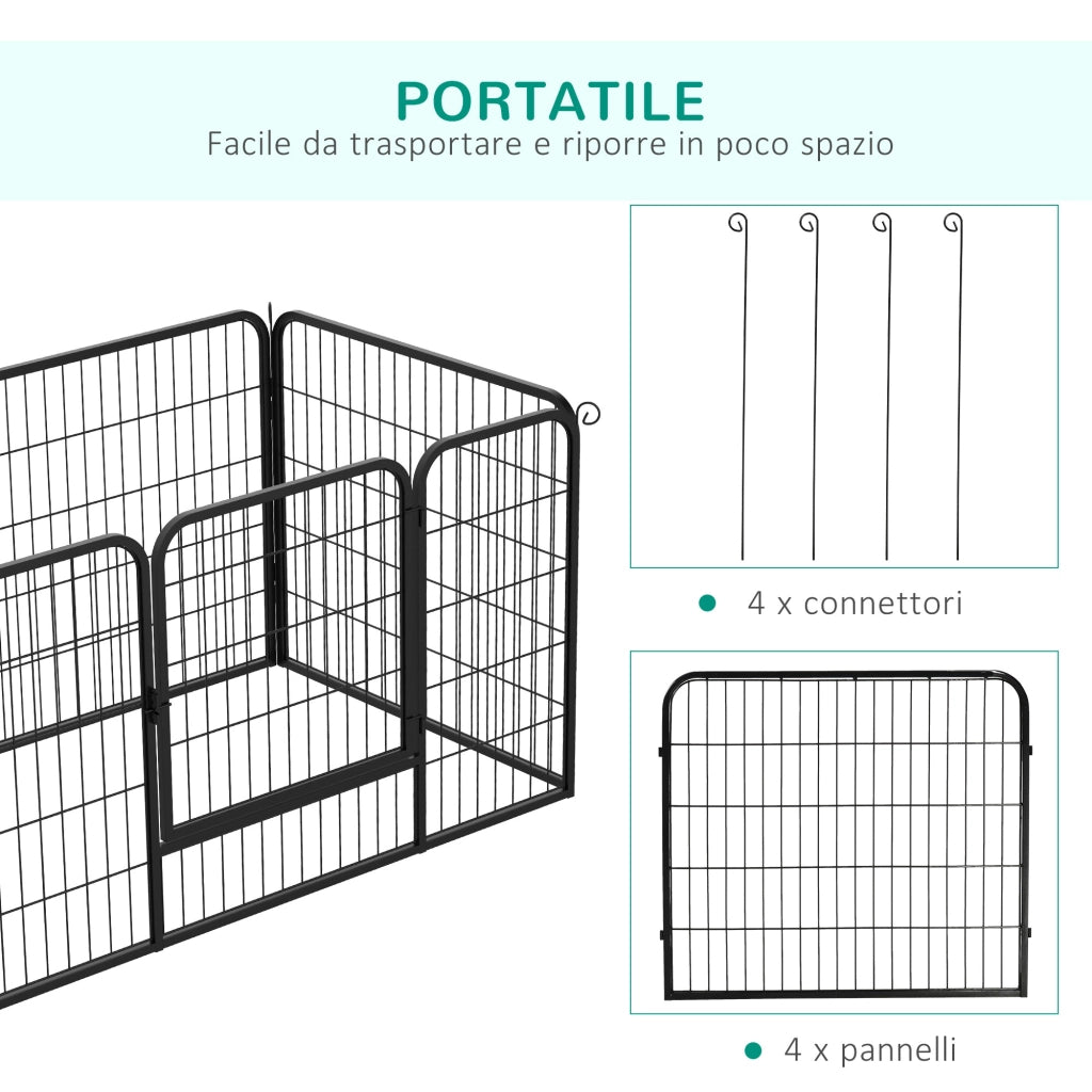 Recinto per Cani 6 Pezzi ¨C Xylo ¨C Acciaio Metallo Nero 125x80x70 cm Interno Esterno