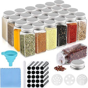Set di contenitori di spezie in vetro da 120 ml, 24 pezzi, con ciotola e etichette, copertura argentata, accessori da cucina e da tavola, contenitori di spezie quadrati.