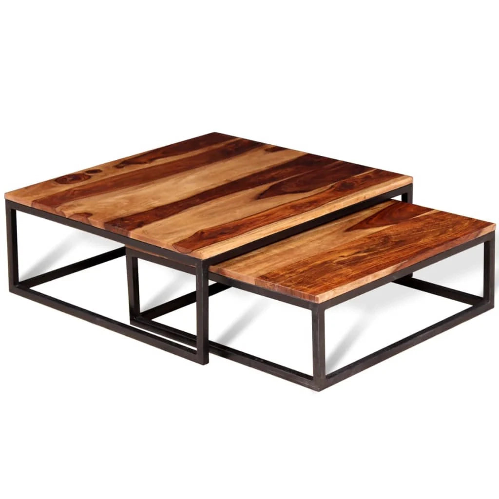 Set di 2 tavolini da caffè impilabili legno massello marrone 02_0042112