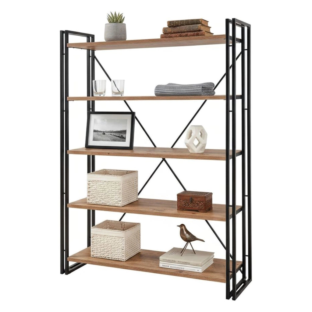 Libreria Demetria, Scaffale da ufficio, Mobile portalibri, Biblioteca, 130x35h180 cm, Quercia e Nero
