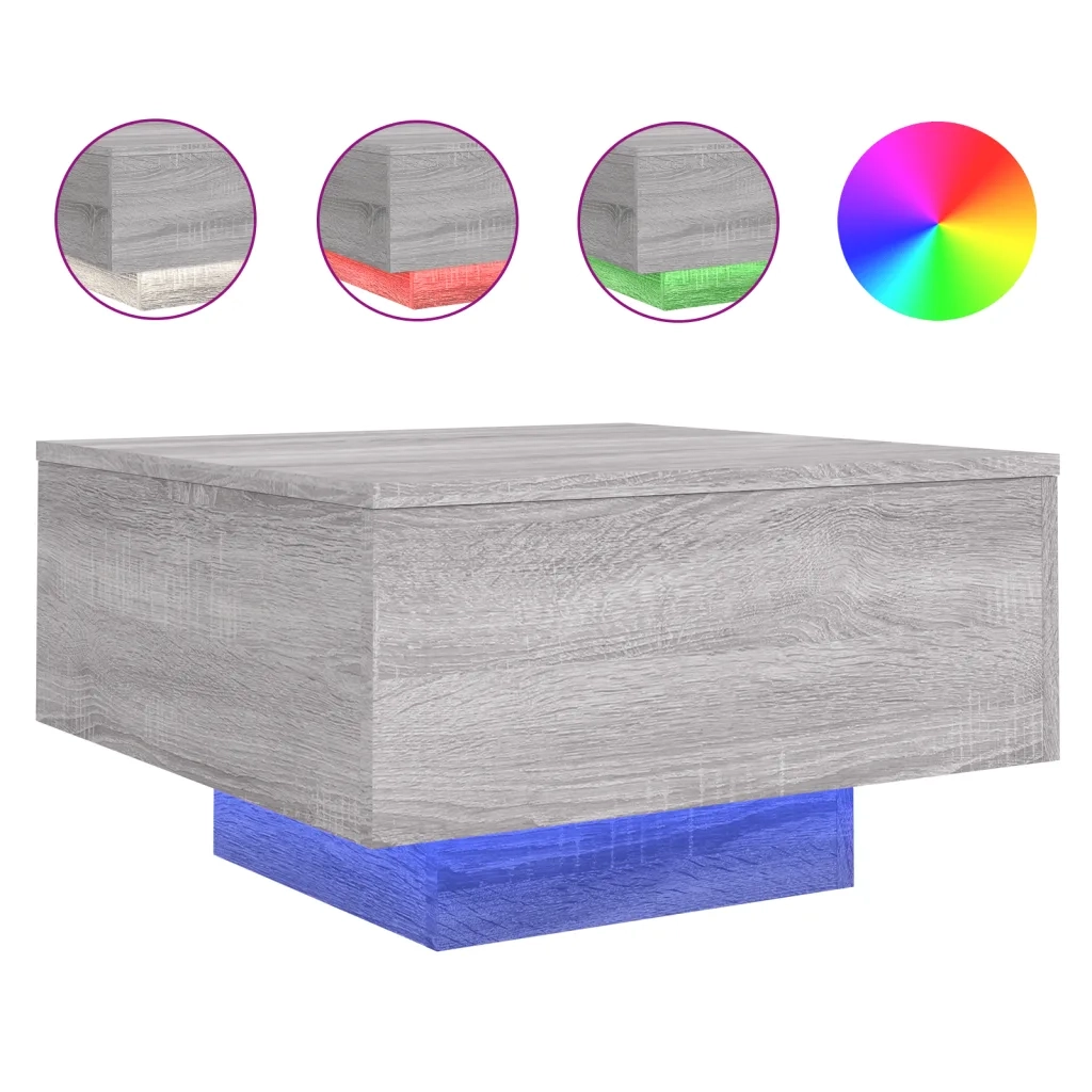Tavolino da Soggiorno con Luci LED Grigio Sonoma 55x55x31 cm 836579