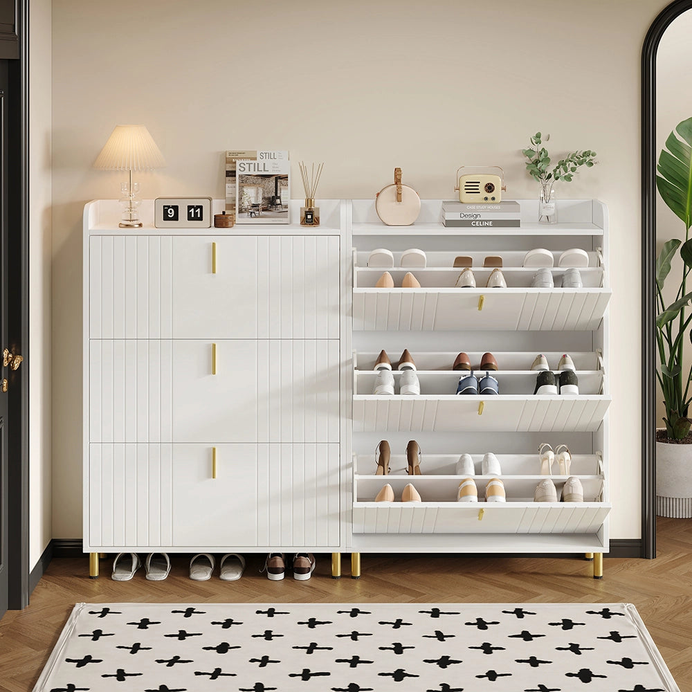 Armadio per scarpe con 3 ante - Xylo - 80x23,5x123,5 cm - Bianco - Regolabile, antiribaltamento