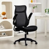 Sedia da Ufficio Ergonomica e Girevole in Rete con Supporto Lombare, Braccioli Ribaltabili, Poggiatesta e Basculante Nero