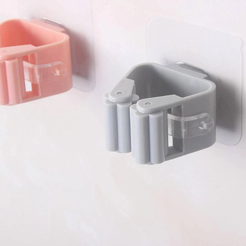 Trade Shop - Set 2 Ganci Porta Scopa Mop Supporto Adesivo Resistente Appendino Bagno Cucina -