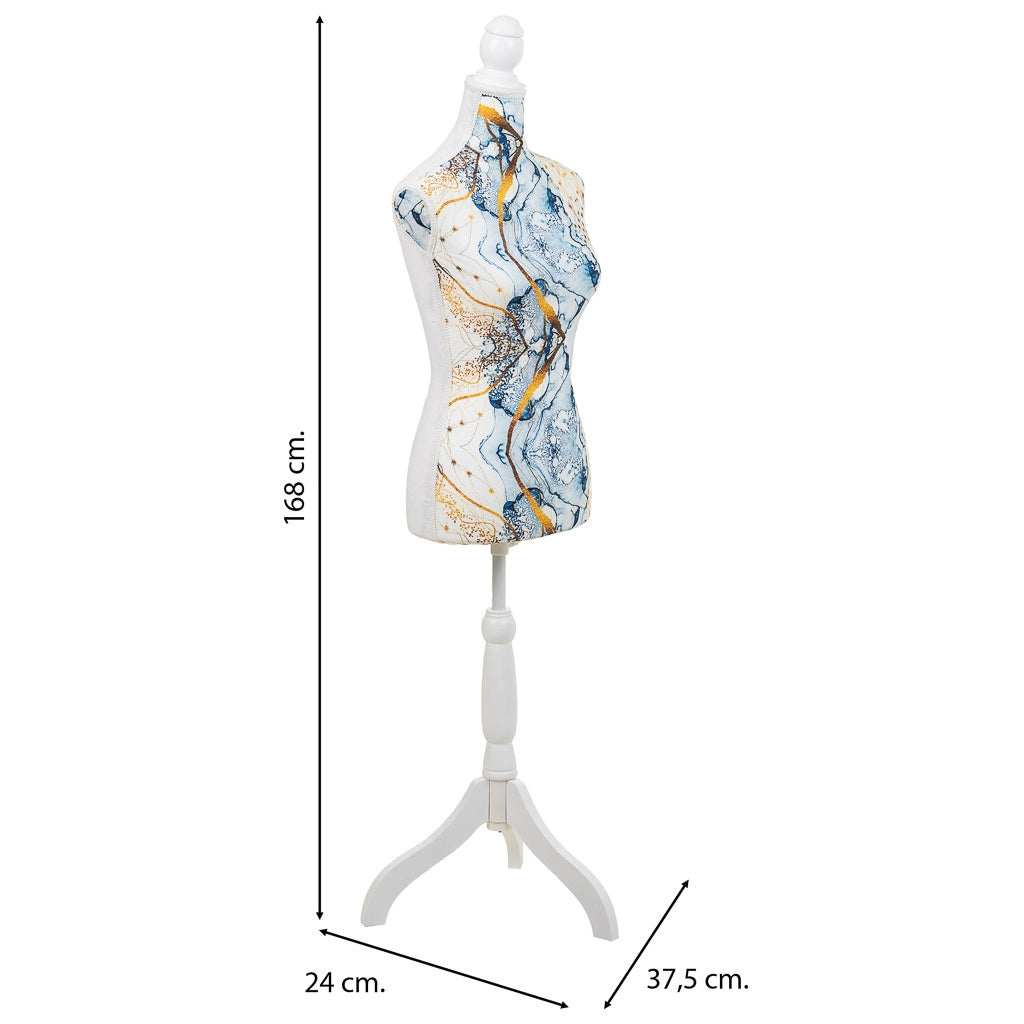 Manichino in legno e schiuma rivestito in tessuto blu 24x37,5x168h