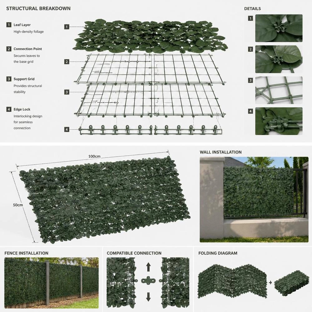 Balcony Privacy Screen With Dark Green Leaves, 200x100 Cm