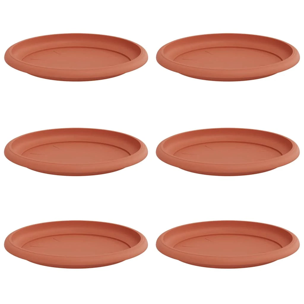 Set di 6 vassoi rotondi moderni per fiori 17,5 x 17,5 x 2 cm in plastica rosso mattone 02_0059336