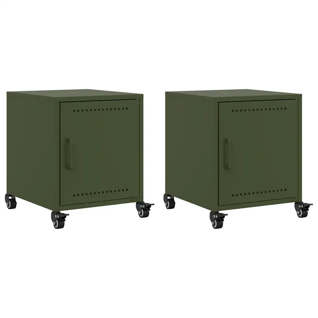 Set di 2 Comodini | Armadio da Notte | Mobiletto da notte Verde Oliva 36x39x43,5 cm in Acciaio