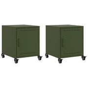 Set di 2 Comodini | Armadio da Notte | Mobiletto da notte Verde Oliva 36x39x43,5 cm in Acciaio