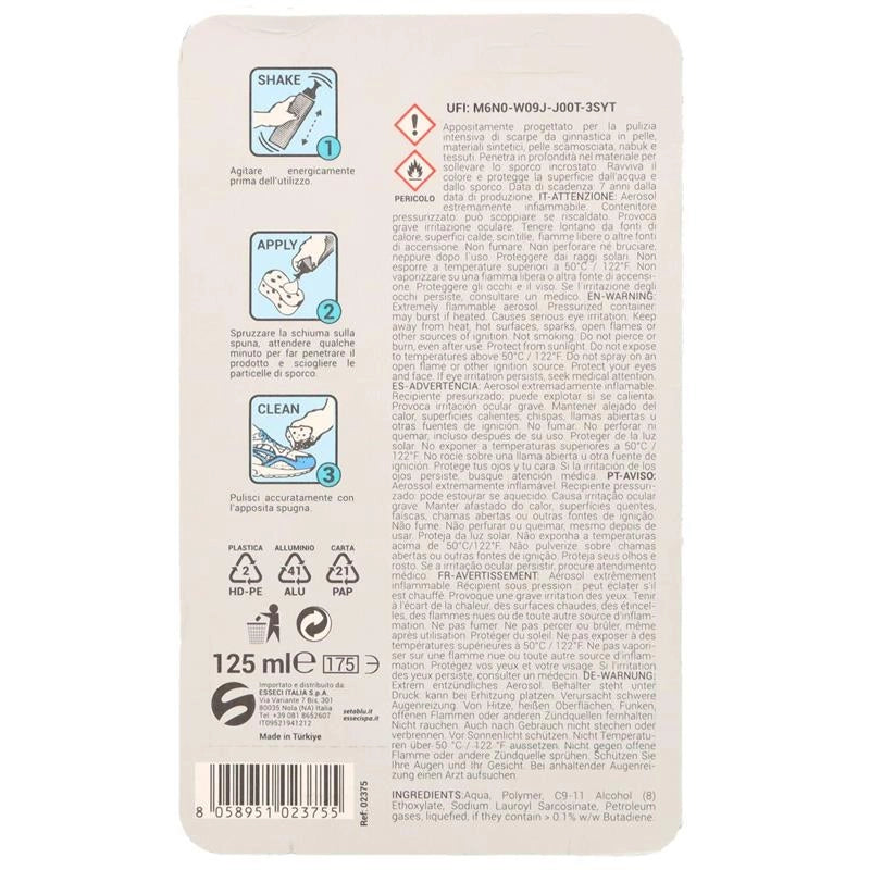 SETABLU SPRAY PULIZIA SNEAKERS 125 ML CON SPUGNA INTEGRATA SCHIUMA DETERGENTE PER PULIZIA PROFONDA