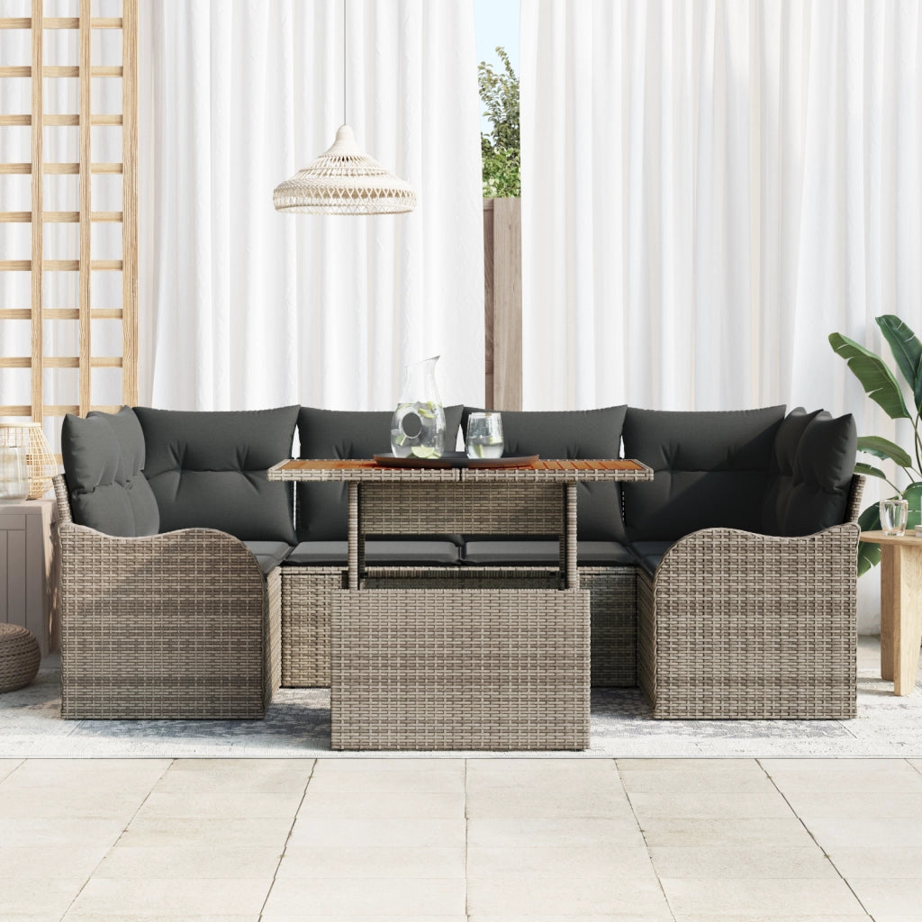 Set Divano da Giardino  a 7 pezzi con cuscini Grigio in Polyrattan