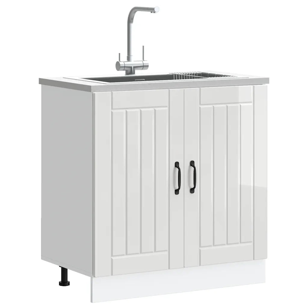 Mobile base lavello-Armadietto da bagno Lucca Bianco Lucido in Legno Multistrato 714831