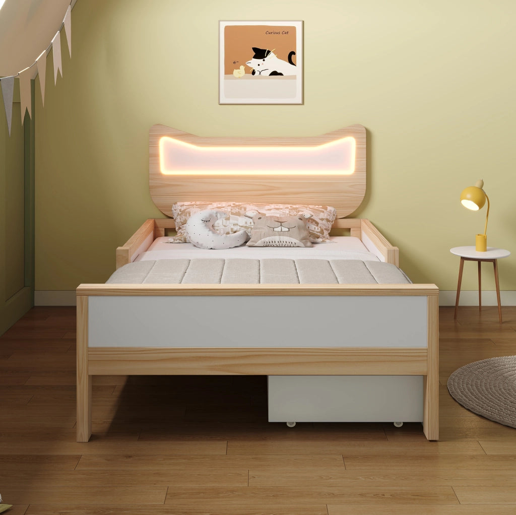 Letto per bambini 90x200 cm con LED RGB, cassetto e vani