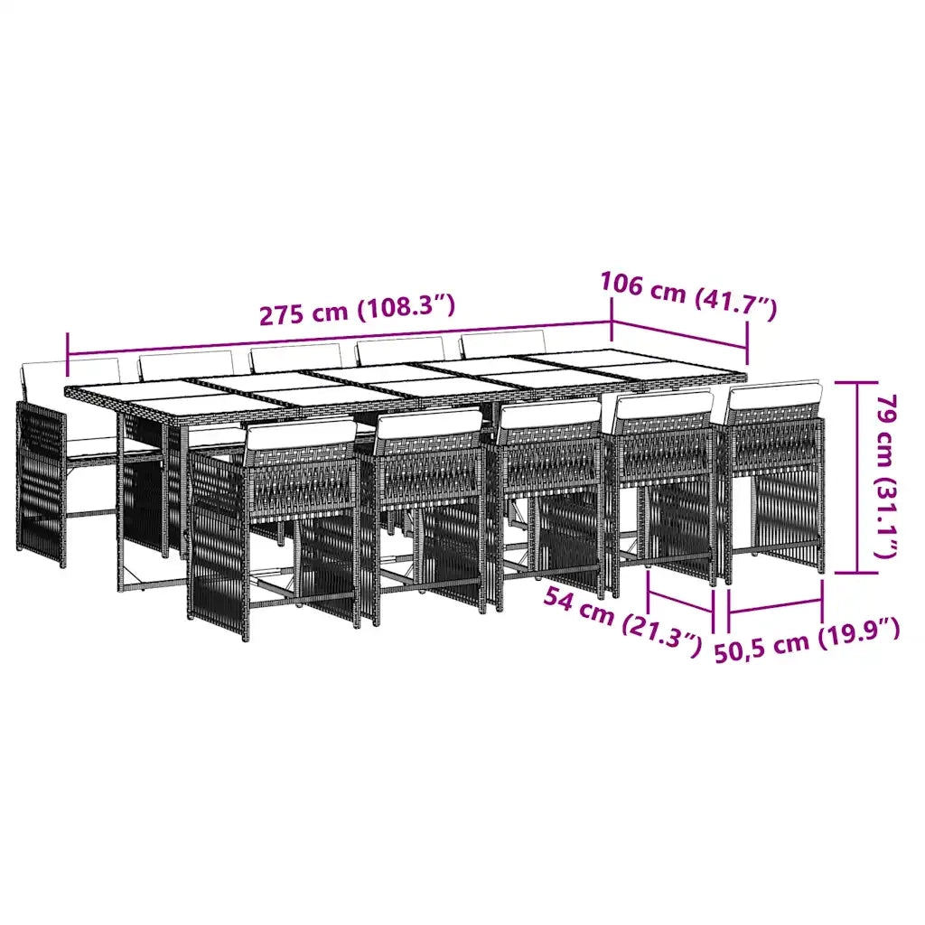 Set da Pranzo da Giardino 11pz con Cuscini in Polyrattan Grigio 3211652