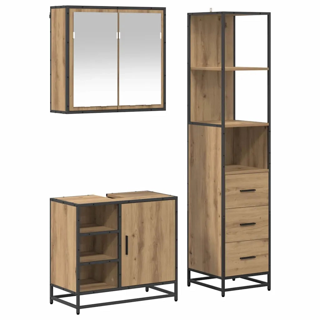 Set di mobili per il bagno con porta 3 pcs Rovere artigianale