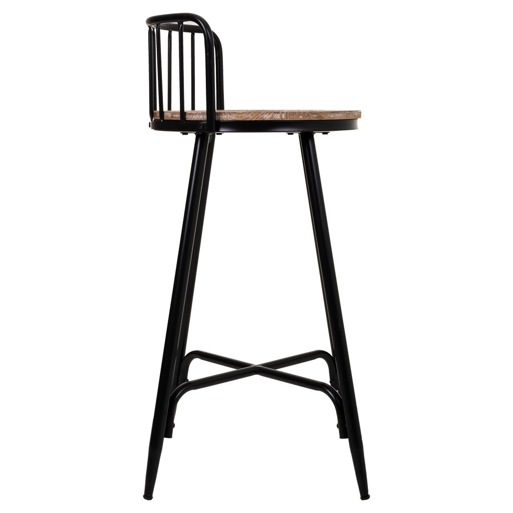 Sgabello con schienale metallo e legno nero 41x41x88