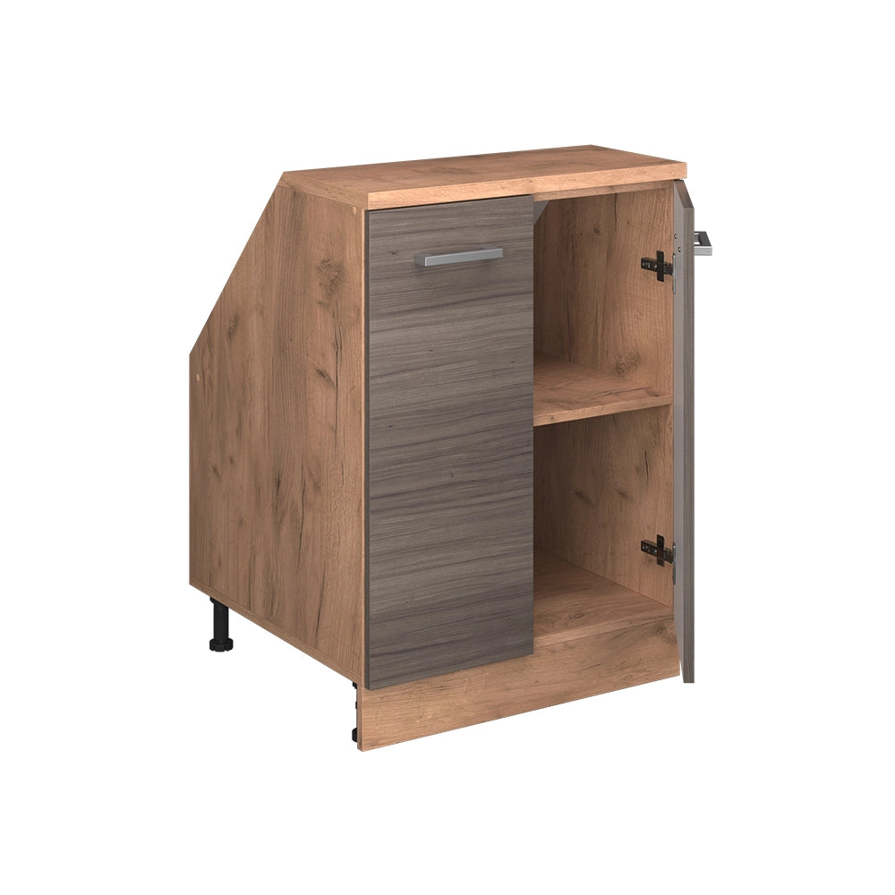 Mobile cucina sottotetto R-Line Grigio nobile/Rovere dorato 60 cm con 2 porte, carcassa 60 cm profondità Vicco