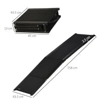 Rampa per Cani Pieghevole con Superficie Antiscivolo in MDF e Alluminio, 158x43.5x2.5 cm, Nero