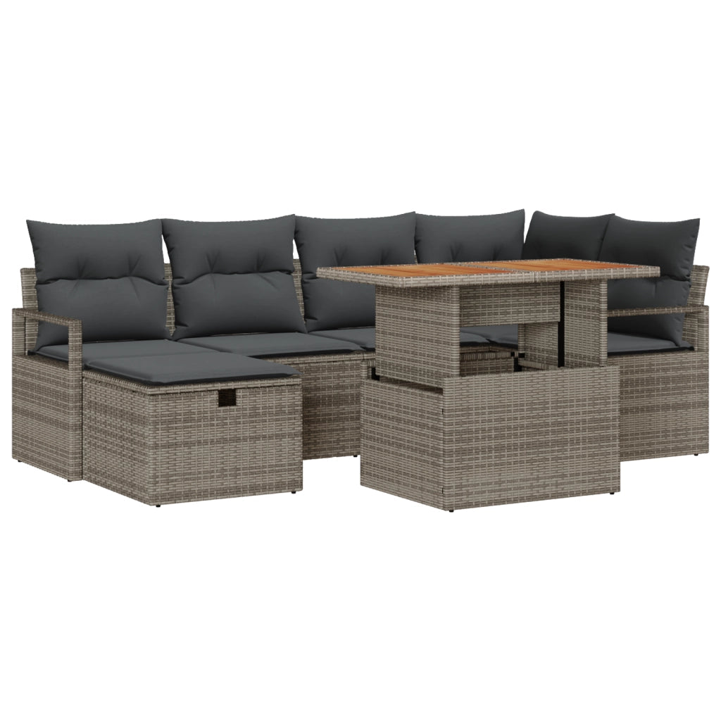 Set di divani da giardino a 7 pezzi con cuscini grigio polyrattan