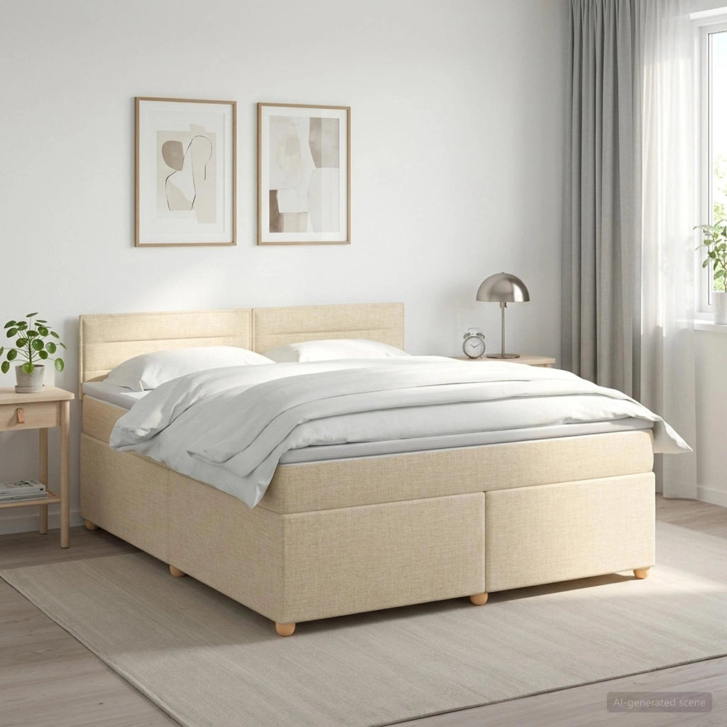 Letto box spring con materasso Crema 140 x 200 cm Tessuto 3450970