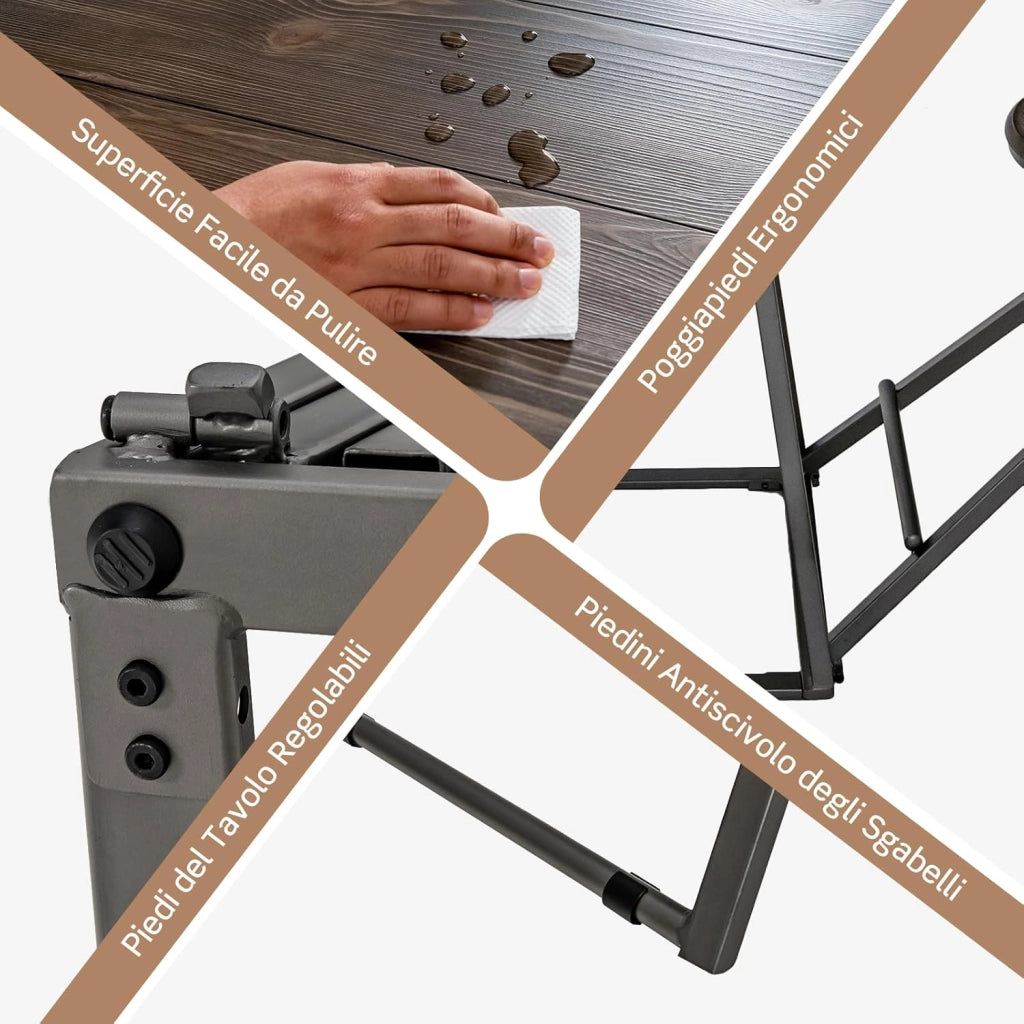 Set Tavolo da Pranzo 3 Pezzi, Tavolo Rotondo e 2 Sgabelli Pieghevoli in Metallo, Set di Mobile per 2 Persone per Piccoli Spazi, Appartamento, Cucina e Sala da Pranzo