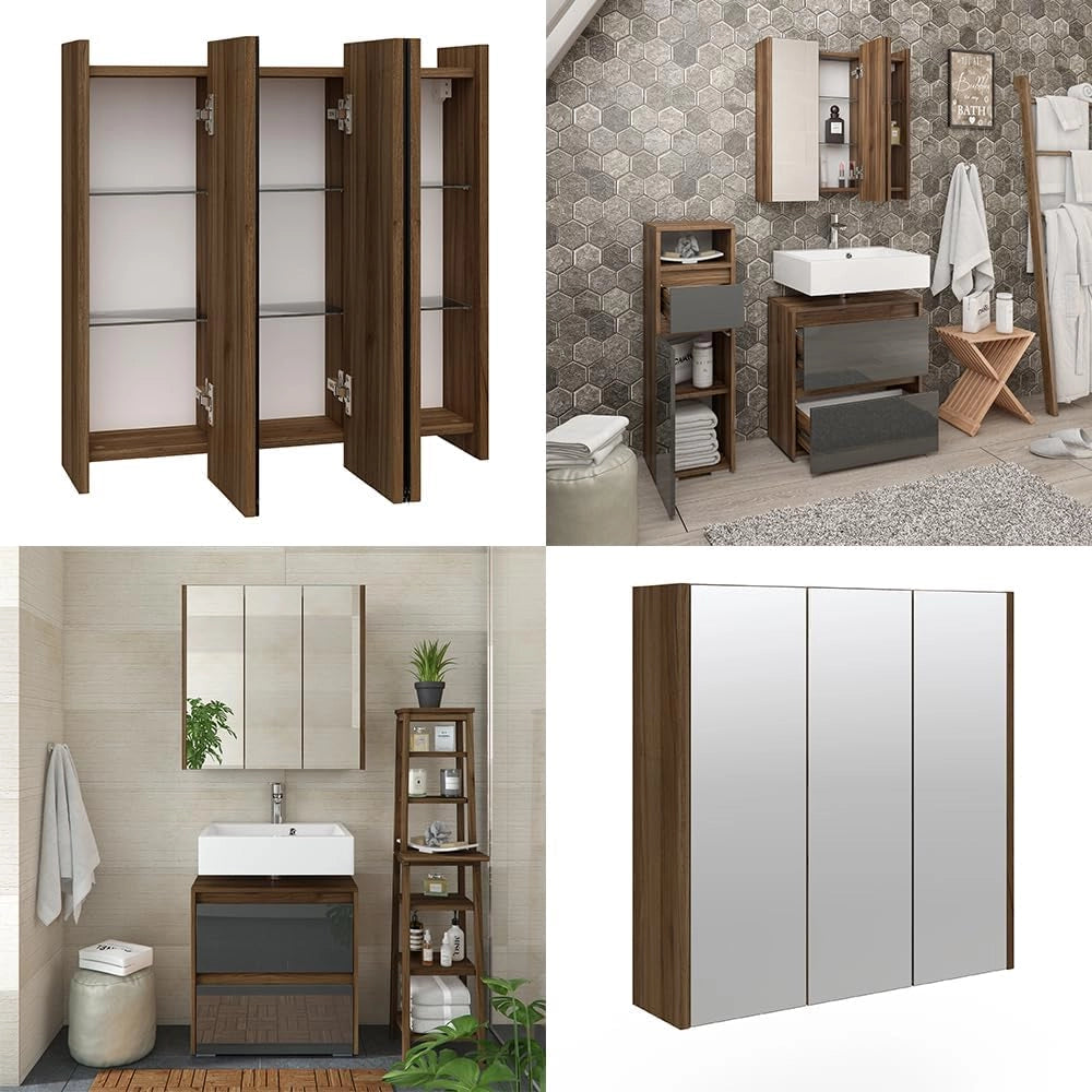 Specchio contenitore bagno Majest, Noce, 67.4 x 68 cm, adatto per montaggio a parete e combinabile con la serie Majest