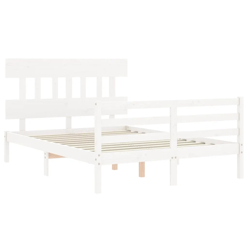 Giroletto con Testiera-Struttura Letto con testiera Bianco 140x190 cm in Legno Massello 628389