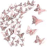 Decorative 3D Farfalle Stickers - 48 pezzi in Roségoud per Decorazione di Parete e Tavolo