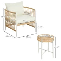 Set da Giardino Stile Boho in Rattan con 2 Sedie con Cuscini e Tavolino Rotondo, Giallo