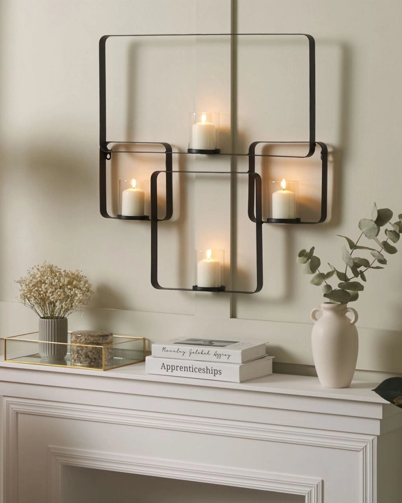 Candeliere in metallo nero 65 cm moderno portacandele da parete