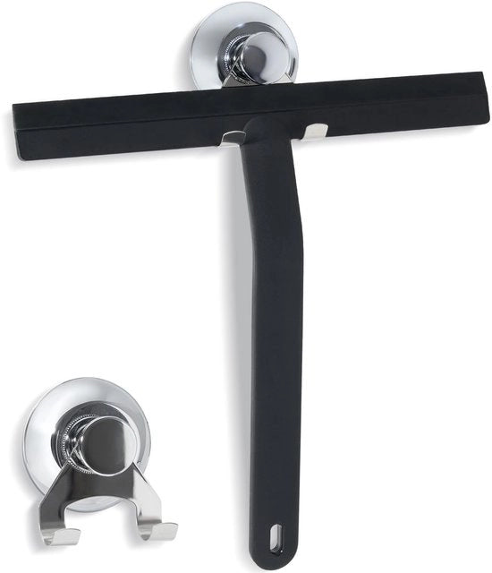 Douchewisser con Valvola di Regolazione in Acciaio Inox, Douchewisser con Valvola per Doccia, Bagno, Specchio, Finestra, Nero, 25CM