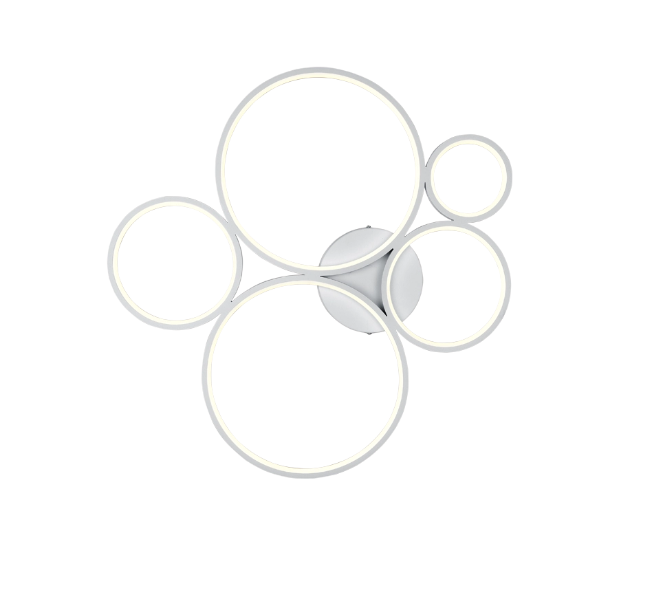 Plafoniera LED 5 cerchi, metallo, bianco opaco, L 59 cm, Rondo