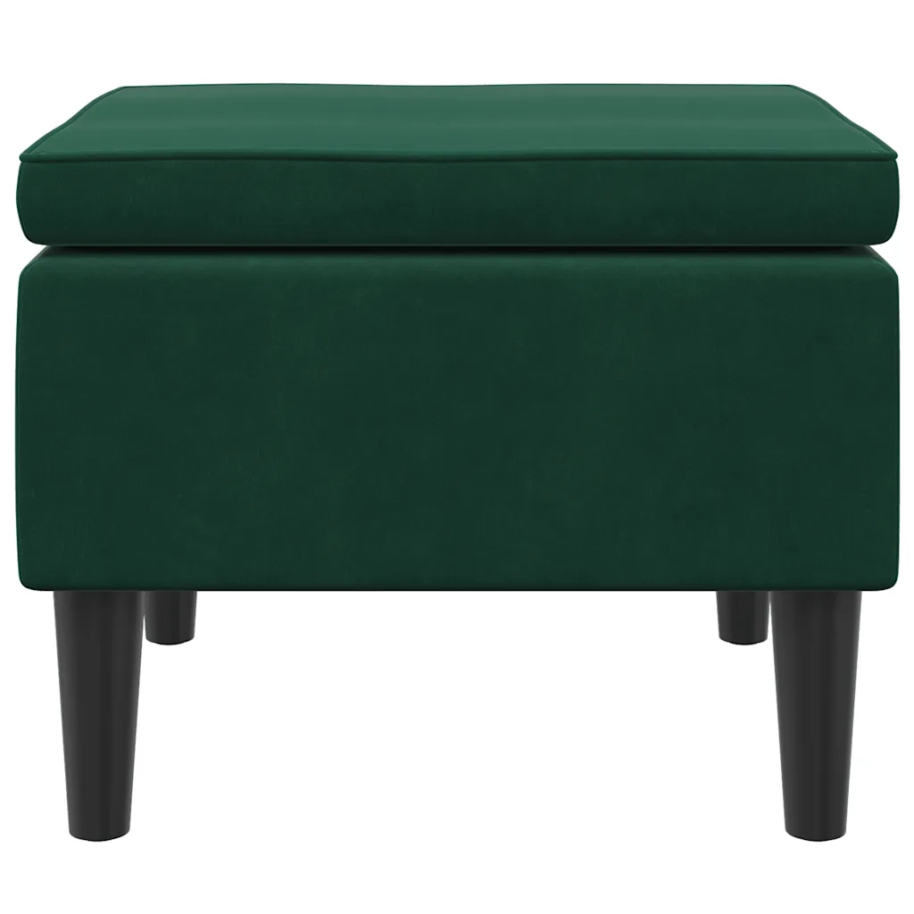 Poggiapiedi con Gambe in Legno Verde Scuro in Velluto