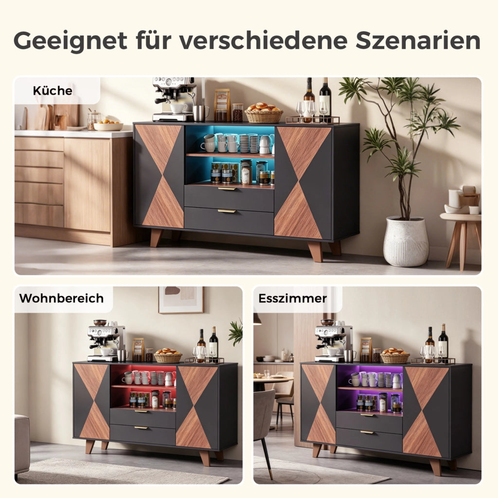 Mobile cucina con LED RGB; ante e cassetti; 150 x 40 x 90 cm; MDF natural e nero