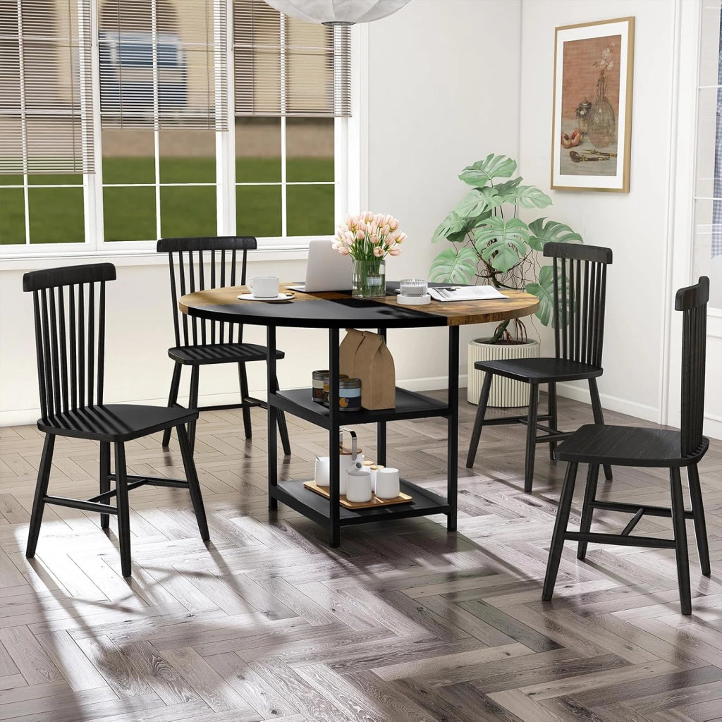 Tavolo da pranzo rotondo a 3 livelli, tavolo da cucina φ 120 cm per 4-6 persone, 2 ripiani aperti, stile industriale, telaio in metallo, per sala da pranzo, soggiorno