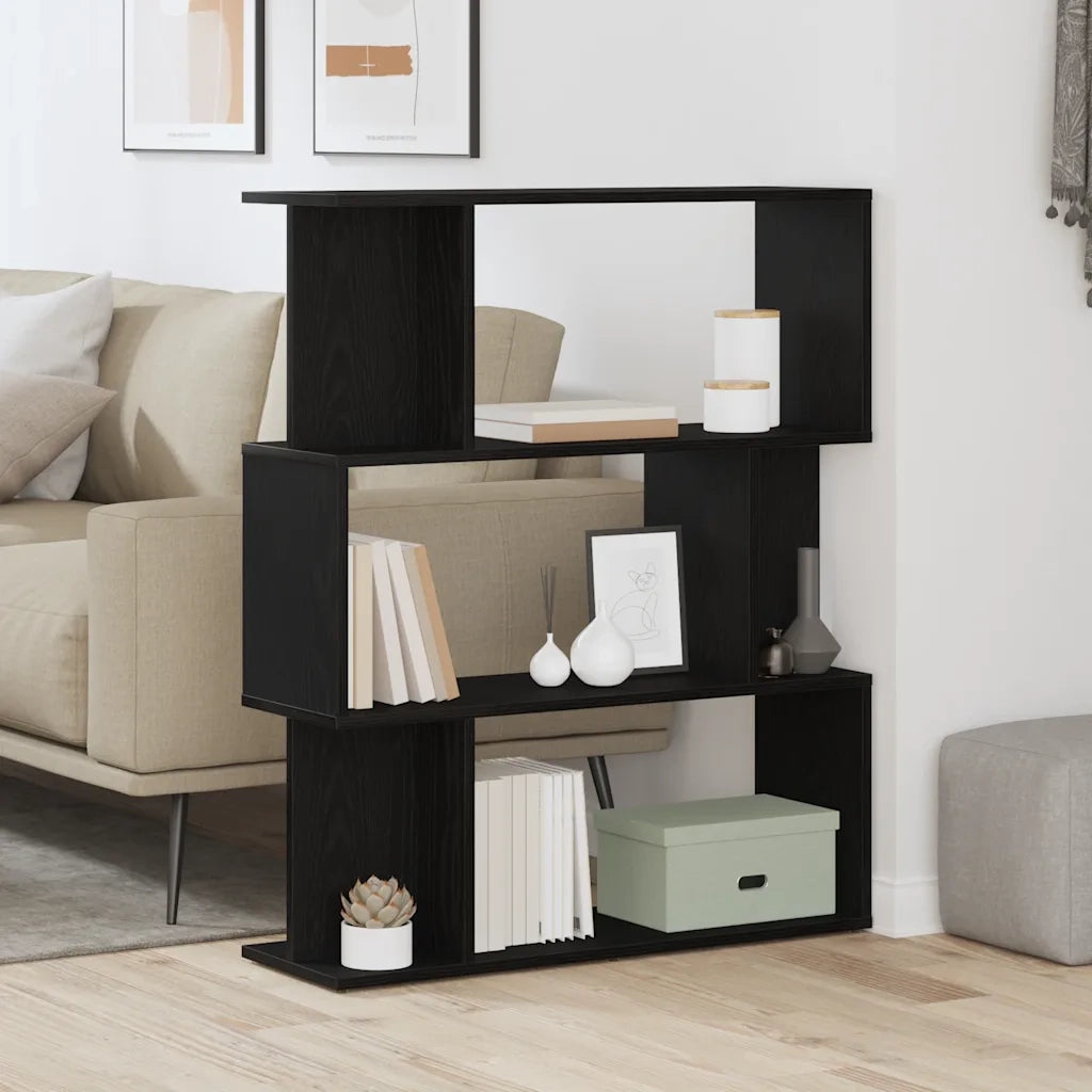 Libreria-Scaffale per Libri-Mobile di Stoccaggio Rovere Nero 80x24x96 cm in Legno Ingegnerizzato