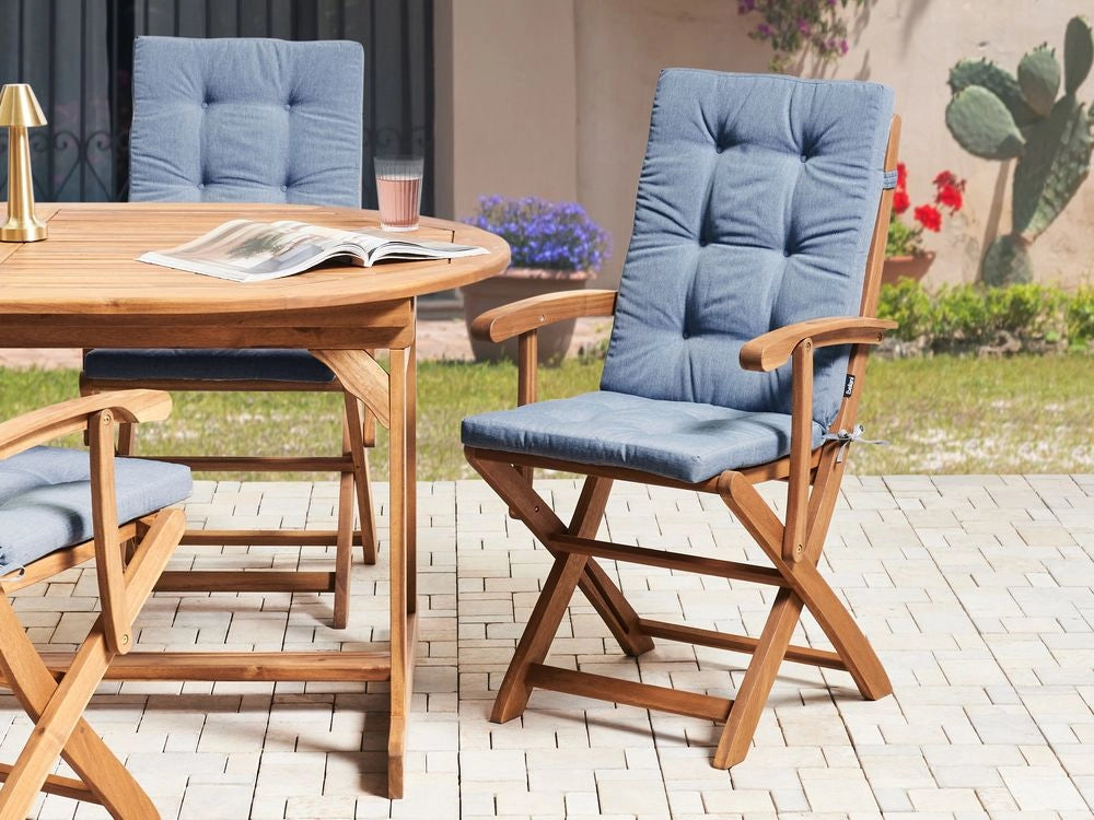 Set di 2 cuscini per sedute e schienale da esterno con lacci blu stile elegante giardino