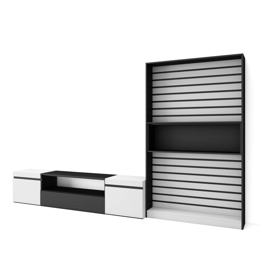 Mobile TV, Soggiorno, 310x35x186cm, Per TV fino a 80", Set di mobili, Bianco e nero RF2849