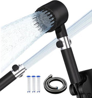 Douchekop con filtro, douchekop ad alta pressione con tubo di 1,5M, douchekop con funzione di arresto, maniglia da bagno con 4 tipi di getto, douchekop a risparmio d'acqua per acqua dura, nero