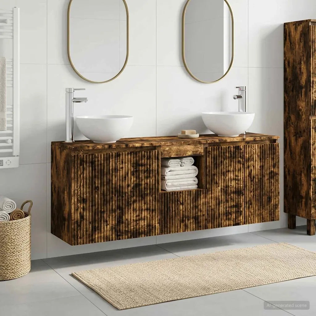Set di Armadi da Bagno 3 pz Rovere Fumo 49,5 x 35 x 63 cm 3405622