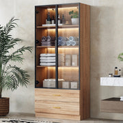 Mobile bagno alto in MDF marrone con vani aperti e anta in vetro temperato