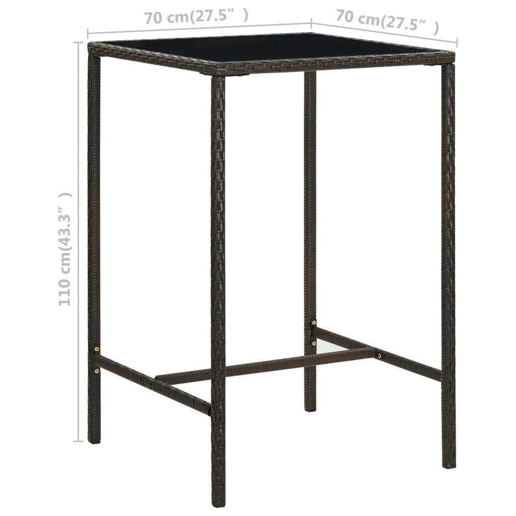 Tavolo da Bar da Giardino Marrone 70x70x110 cm Polyrattan Vetro 313457
